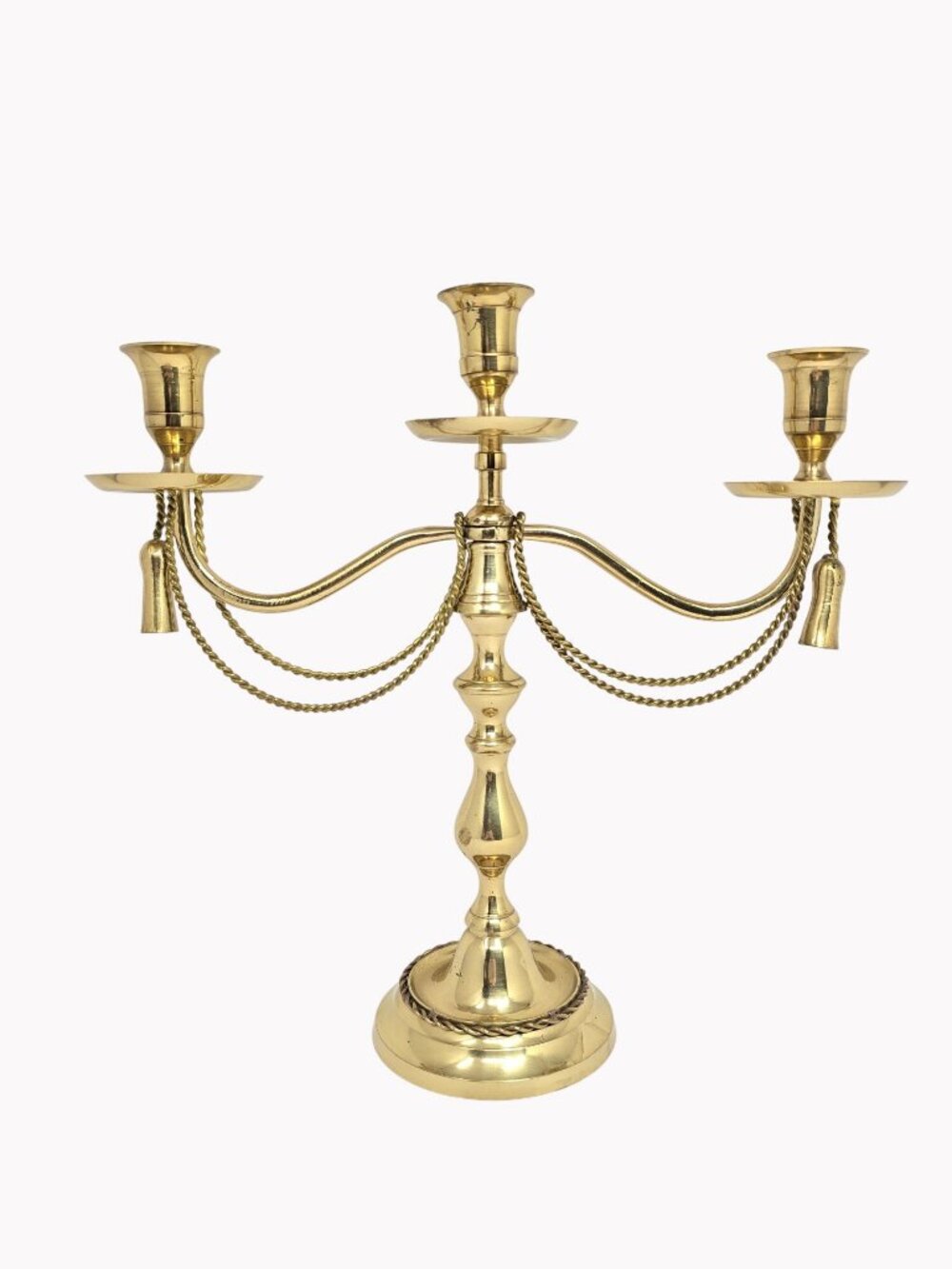 Vintage Hollywood Regency Solid Brass 3 Arm Candelabra Swag Chains Tassels 12.5"